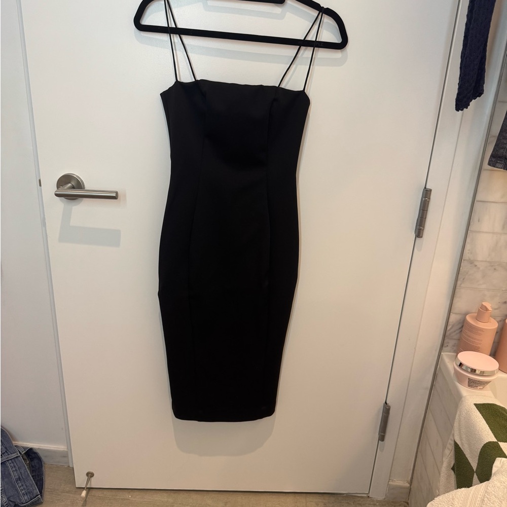 MISHA COLLECTION Black Spaghetti Strap Bodycon Midi Dress